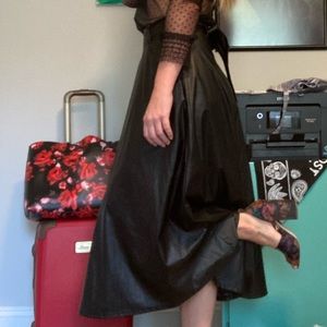 Who What Wear - Faux Vega Leather Calf Length Sadie Hawkins Belted Circle Skirt